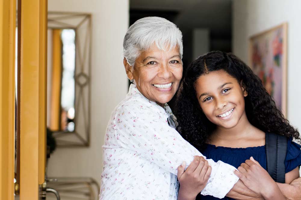 Grandmother and daughter smiling